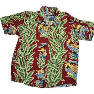 Ocean‎ Current Hawaiian Floral Casual Button Down Shirt Men's Size L